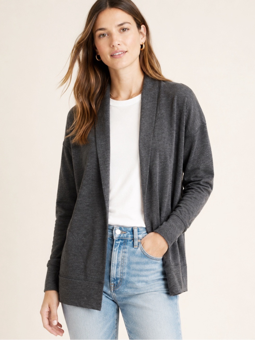 Vineyard Vines Woman Gray Open Cardigan Sweater SMALL Preppy Classic Cozy Casual